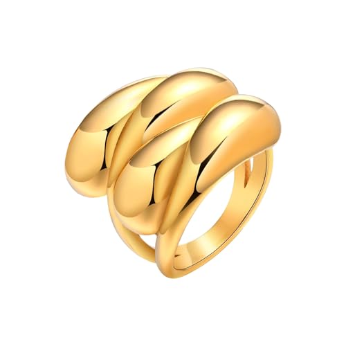 Bishilin Ring Damen Edelstahl Vergoldet Gold, Ringe Personalisiert Mehrlagig Tropfen Breit 20MM Eheringe Hochzeit Ring Nickelfrei Gr.60 (19.1) von Bishilin