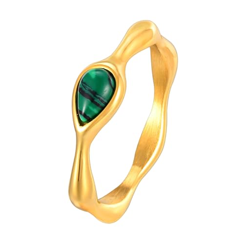 Bishilin Ring Damen Edelstahl Vergoldet Gold, Ringe Personalisiert Schmal mit Türkis Eheringe Hochzeit Ring Nickelfrei Gr.54 (17.2) von Bishilin