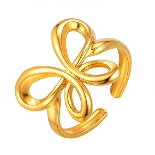 Bishilin Ring Damen Edelstahl Vergoldet Gold, Ringe Personalisiert Schmetterling Offen Eheringe Hochzeit Ring Nickelfrei Verstellbar von Bishilin