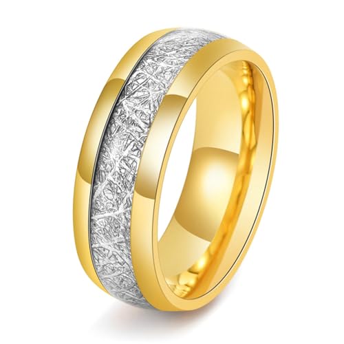 Bishilin Ring Herren Damen Edelstahl, Freundschaftsringe 8MM Bicolor mit Folie Bandring Ring Größe 67 (21.3), Partnerringe Paar Ringe Personalisiert Gold von Bishilin