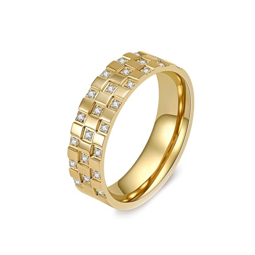 Bishilin Ring Herren Damen Edelstahl, Partnerringe Personalisiert mit Zirkonia 6MM Bandring Ring Größe 52, Freundschaftsringe Gold Ring für Männer und Frauen von Bishilin