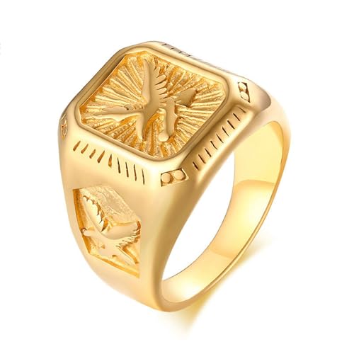 Bishilin Ring Herren Edelstahl, Gothic Ringe Adler Siegelring Partnerringe Männer Ring Personalisiert Gold Größe 57 (18.1) von Bishilin