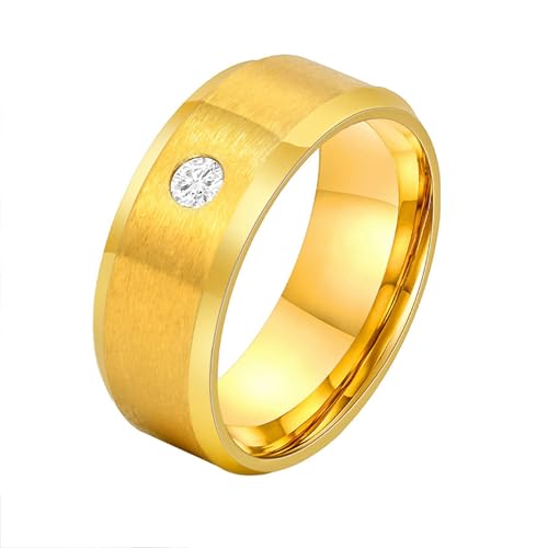 Bishilin Ring Herren Edelstahl, Gothic Ringe Matt 8MM mit Zirkonia Bandring Partnerringe Männer Ring Personalisiert Gold Größe 60 (19.1) von Bishilin