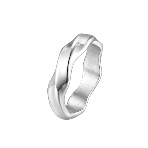 Bishilin Ring Herren Edelstahl, Gothic Ringe Möbius 5MM Partnerringe Männer Ring Personalisiert Silber Gr.57 (18.1) von Bishilin
