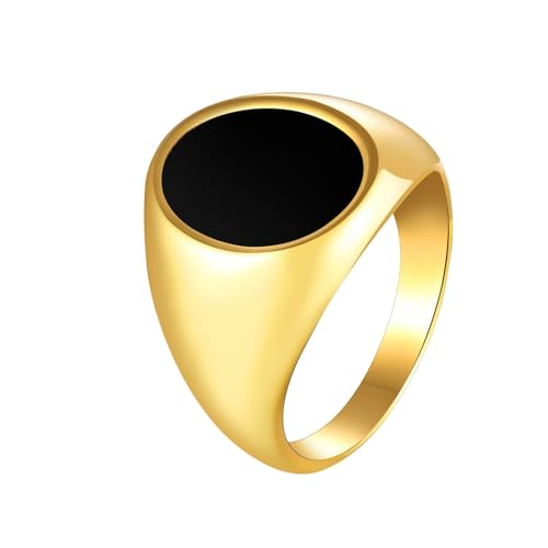 Bishilin Ring Herren Edelstahl, Gothic Ringe mit Emaille Siegelring Partnerringe Männer Ring Personalisiert Gold Gr.67 (21.3) von Bishilin