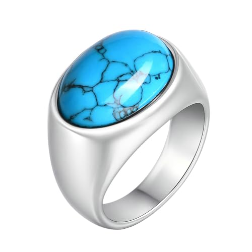 Bishilin Ring Herren Edelstahl, Gothic Ringe mit Türkis Siegelring Partnerringe Männer Ring Personalisiert Silber Größe 54 (17.2) von Bishilin