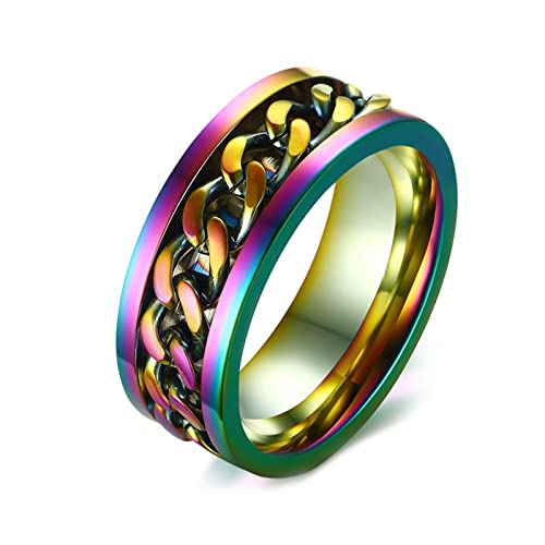 Bishilin Ring Herren Edelstahl, Partnerring mit Gravur 8MM Spinner Ring mit Kette Bandring Freundschaftsringe Multicolor Ring Personalisiert für Männer Jugend Größe 67 (21.3) von Bishilin
