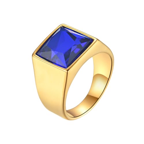 Bishilin Ring Herren Edelstahl, Partnerringe Personalisiert 15MM mit Dunkelblau Zirkonia Siegelring Ring Größe 65 (20.7), Freundschaftsringe Gold Ring für Männer von Bishilin