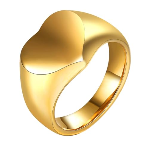 Bishilin Ring Herren Edelstahl, Partnerringe Personalisiert Herz 16MM Siegelring Freundschaftsringe Gold Ring für Männer Größe 67 (21.3) von Bishilin