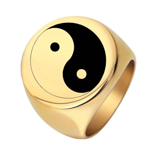 Bishilin Ring Herren Edelstahl, Partnerringe Personalisiert Yin Yang 22MM Siegelring Freundschaftsringe Gold Ring für Männer Gr.57 (18.1) von Bishilin
