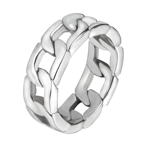 Bishilin Ring Herren Edelstahl, Ringe Gothic 7MM mit Kette Freundschaftsringe Männer Ring Personalisiert Silber Gr.65 (20.7) von Bishilin