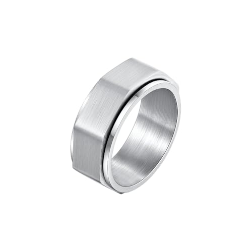 Bishilin Ring Herren Edelstahl, Ringe Gothic Spinner Matt 7.8MM Freundschaftsringe Männer Ring Personalisiert Silber Größe 57 (18.1) von Bishilin