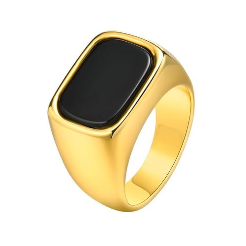 Bishilin Ring Herren Edelstahl, Ringe Gothic mit Schwarzem Glas Siegelring Freundschaftsringe Männer Ring Personalisiert Gold Gr.62 (19.7) von Bishilin
