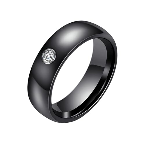 Bishilin Ring Herren Keramik, Ring Personalisiert 6MM Glänzend mit Zirkonia Bandring Partnerringe Personalisiert Männer Ringe Schwarz Größe 62 (19.7) von Bishilin