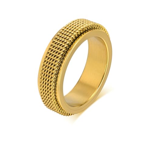 Bishilin Ring Herren Personalisiert, Ringe Edelstahl 6.2MM Spinner Bandring Partnerringe Gothic Ring Nickelfrei Gold Gr.65 (20.7) von Bishilin