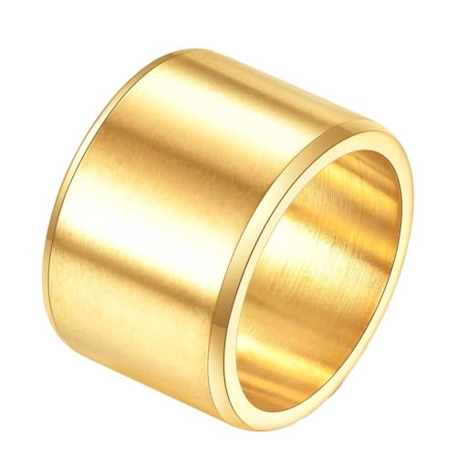 Bishilin Ring Herren Personalisiert, Ringe Edelstahl Breit 15MM Matt Gebürstet Bandring Partnerringe Hochzeit Ring Nickelfrei Gold Gr.62 (19.7) von Bishilin