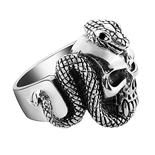 Bishilin Ring Silber 925 Herren Gr.63 (20.1), Freundschaftsring Personalisiert Schlange Totenkopf Ring Silber Biker Partnerringe für Männer und Jungend von Bishilin