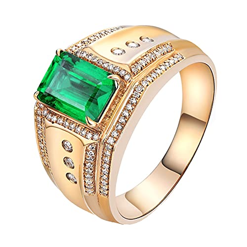 Bishilin Ring Smaragd Gold 585 18k Echt, Herren Ringe Bandring 4-Steg-Krappenfassung mit 1ct Smaragd Eheringe Verlobungsringe Nickelfrei für Männer Gr.58 (18.5) von Bishilin