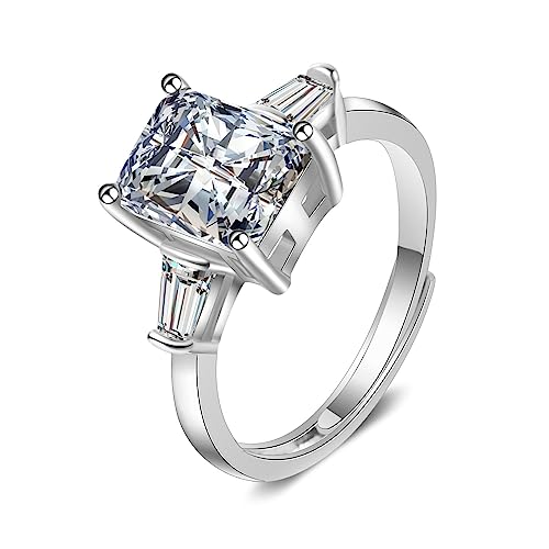 Bishilin Ring Weißgold 585 14K Echt Damen, Verlobungsringe 3 Steine mit Moissanit Hochzeit Ringe Frauen Eheringe Nickelfrei Größe 49 (15.6) von Bishilin