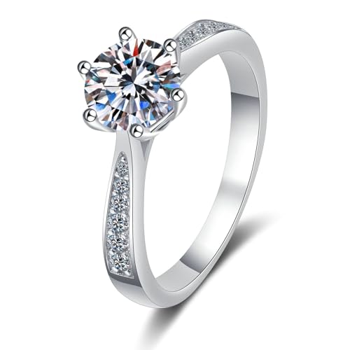 Bishilin Ring Weißgold 750 18K Echt Damen, Verlobungsringe 6-Steg-Krappenfassung mit Diamant 0.5ct Eheringe Jahrestag Hochzeit Ringe Frauen Große 49 (15.6) von Bishilin