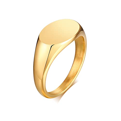 Bishilin Ring für Damen, Partnerringe mit Gravur Edelstahl Siegelring Oval 9MM Poliert Freundschaftsring Gold Frauen Ring Personalisiert Gr.55 (17.5) von Bishilin