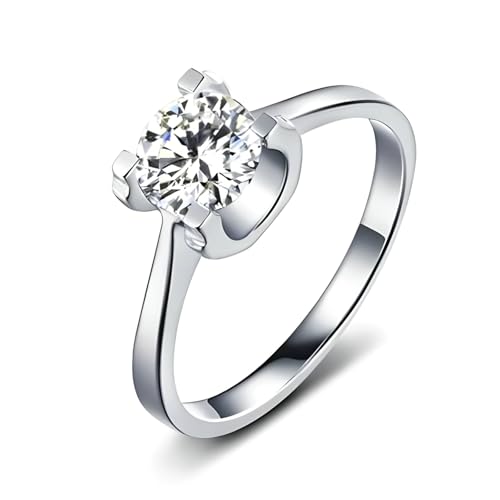 Bishilin Ringe 585 Weißgold 14 Karat Damen, Trauringe Solitär mit Moissanit 0.5ct Eheringe Hochzeit Ring Frauen Gr.61 (19.4) von Bishilin