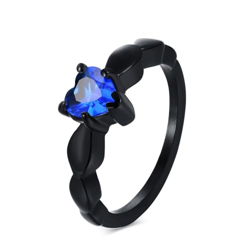 Bishilin Ringe Damen Edelstahl, Ring Personalisiert Herz mit Blau Zirkonia Frauen Ringe Verlobung und Hochzeit Schwarz Größe 60 (19.1) von Bishilin