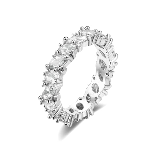 Bishilin Ringe Damen Weißgold 585 mit Moissanit, Trauring Einzeln 4.5MM mit Moissanit Hochzeitsringe Verlobung Ringe Frauen Gr.54 (17.2) von Bishilin