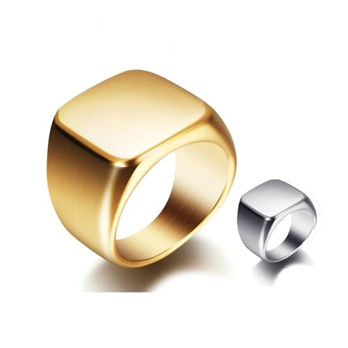 Bishilin Ringe Edelstahl Herren, Ring Personalisiert 18MM Quadrat Hochglanzpoliert Siegelring Partnerringe Ringe Männer Nickelfrei Gr.70 (22.3) von Bishilin