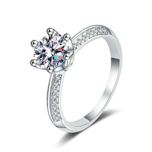 Bishilin Ringe Platin 950 Damen, Verlobungsringe 6-Steg-Krappenfassung mit Diamant 1ct Eheringe Jahrestag Hochzeit Ringe Frauen Große 53 (16.9) von Bishilin
