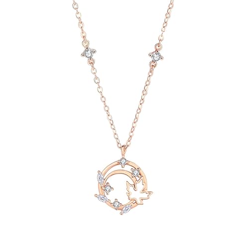 Bishilin Rotgold Kette 375 Echtgold, Damen Halskette Anhänger Ahornblatt und Kreise mit Moissanit Kette Rosegold 45CM für Frauen Hochzeit von Bishilin