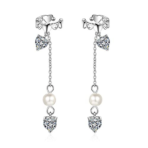 Bishilin Silber Ohrringe Damen Vergoldet, Ohrclips Lang ohne Ohrlöcher mit Herz Zirkonia Earcuffs Ohrklemmen Ohrringe Nickelfrei von Bishilin