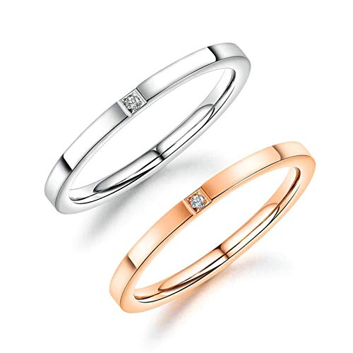 Bishilin Titan Damen Ring Partnerring Zirkonia Schmal Rund 2 MM Frauen Ring Freundschaftsring Rosegold Gr.54 (17.2) von Bishilin