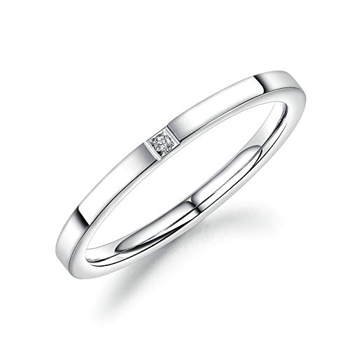 Bishilin Titan Ring Damen Vintage Zirkonia Schmal Rund 2 MM Partnerringe Frauen Ring Silber Gr.54 (17.2) von Bishilin
