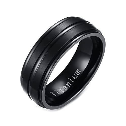 Bishilin Titan Ring Männer, Schwarz Ring Personalisiert 8MM Breit Matt Bandring Freundschaftsring Paterring für Herren Größe 57 (18.1) von Bishilin