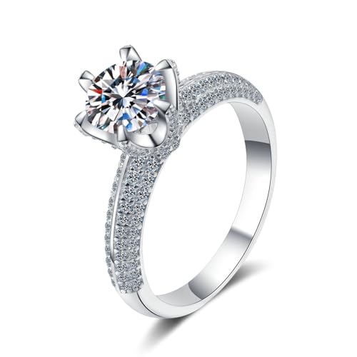 Bishilin Trauring Damen Einzeln Weißgold 585, Hochzeit Ringe 6-Steg-Krappenfassung mit 2ct Diamant Eheringe Frauen Ringe Verlobung Jahrestag Große 57 (18.1) von Bishilin