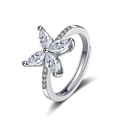 Bishilin Trauring Damen Einzeln Weißgold 585, Hochzeit Ringe Kleeblatt Moissanit Eheringe Frauen Ringe Verlobung Größe 53 (16.9) von Bishilin