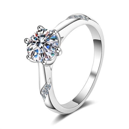 Bishilin Trauring Damen Einzeln Weißgold 750, Hochzeit Ringe 6-Steg-Krappenfassung mit Diamant 0.5ct Eheringe Frauen Ringe Verlobung Jahrestag Gr.60 (19.1) von Bishilin