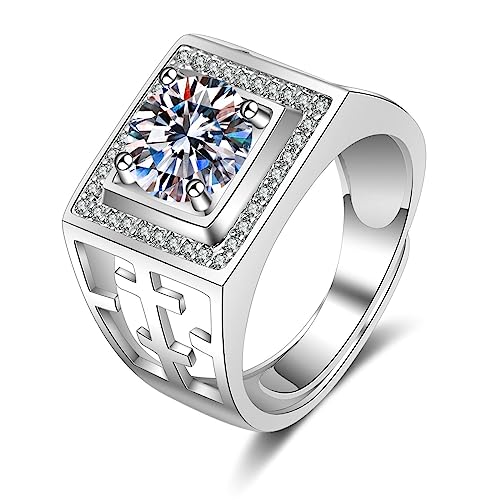 Bishilin Trauring Herren Einzeln Weißgold 585, Ringe Kreuz mit Diamant Siegelring Hochzeitsringe Männer Ringe Verlobung Gr.65 (20.7) von Bishilin