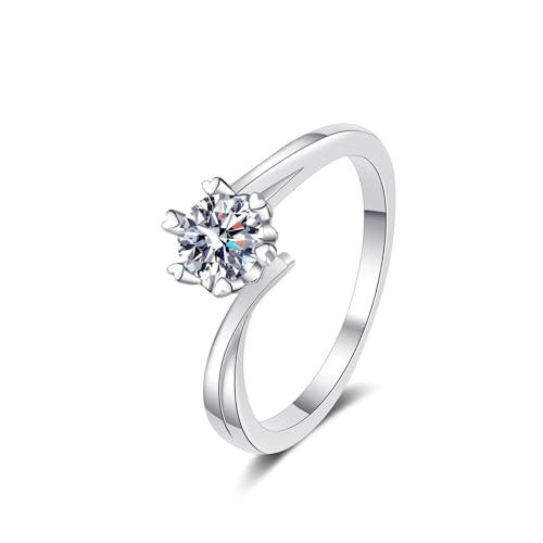 Bishilin Trauringe Damen Einzeln Platin 950, Frauen Ring Schneeflocke mit Diamant 0.5ct Verlobungsringe Jahrestag Hochzeit Ringe Gr.50 (15.9) von Bishilin