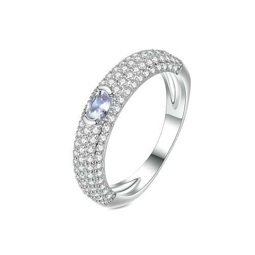 Bishilin Trauringe Damen Einzeln Weißgold 375, Frauen Ring 4.4MM mit Diamant und Moissanit Verlobungsringe Hochzeit Ringe Größe 51 (16.2) von Bishilin