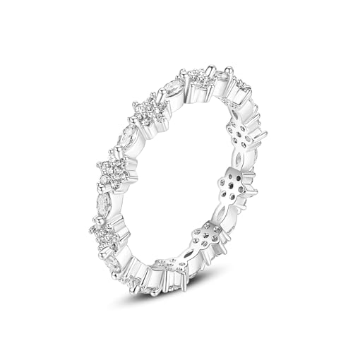 Bishilin Trauringe Damen Einzeln Weißgold 585, Frauen Ring 3.8MM Blumen mit Diamant Verlobungsringe Hochzeit Ringe Gr.53 (16.9) von Bishilin