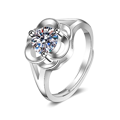 Bishilin Trauringe Damen Einzeln Weißgold 585, Frauen Ring Solitär mit 6.5MM Diamant 1ct Blume Verlobungsringe Hochzeit Ringe Größe 49 (15.6) von Bishilin