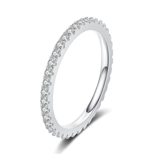 Bishilin Trauringe Damen Einzeln Weißgold 750, Frauen Ring Schmal mit Diamant 0.57ct Verlobungsringe Jahrestag Hochzeit Ringe Gr.57 (18.1) von Bishilin