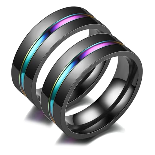 Bishilin Trauringe Edelstahl, Hochzeit Ringe Paar 8MM mit Regenbogen Rille Partnerringe Pärchen Ringe für 2 Damen Gr.57 (18.1) & Herren Gr.60 (19.1) von Bishilin