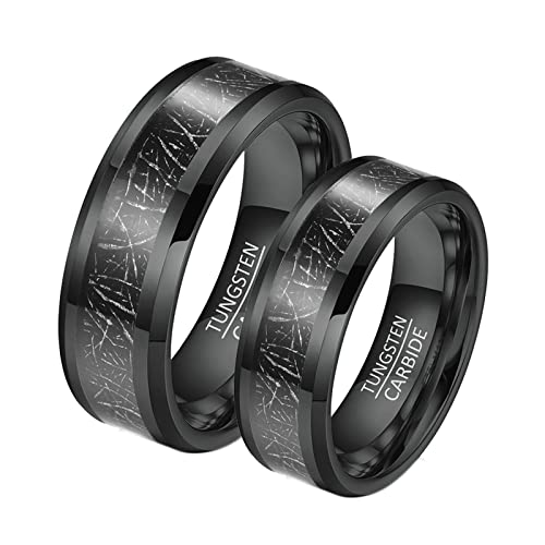 Bishilin Trauringe Paar Wolframcarbid, Schwarz Ringe 8MM mit Metall Linie Damen Gr.52 (16.6) + Herren Gr.67 (21.3), Eheringe mit Gravur Hochzeit Ringe Set von Bishilin