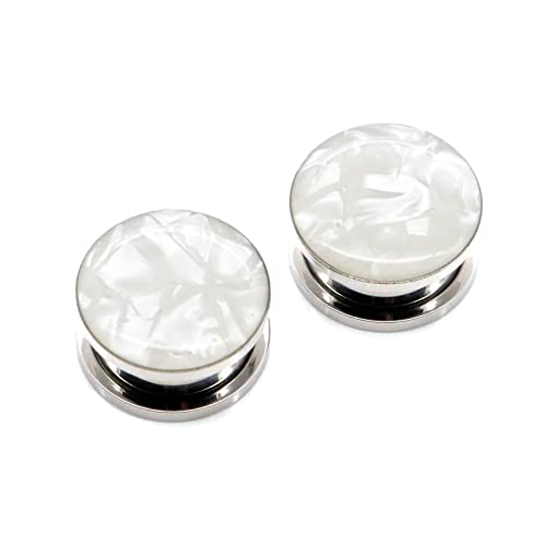 Bishilin Tunnel 10MM, Plugs Ohrringe Damen Edelstahl Rund mit Weiß Epoxy Piercing Tunnel Ohrringe Set von Bishilin