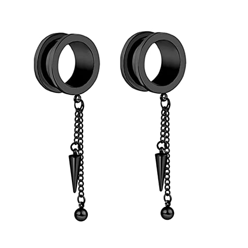 Bishilin Tunnel 12MM, Plugs Ohrringe Damen Edelstahl Hängend Kegel mit Schraubverschluss Schwarz Piercing Tunnel Ohrringe Set von Bishilin