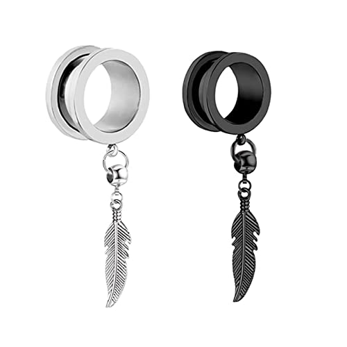 Bishilin Tunnel 8MM, Plugs Ohrringe Damen Edelstahl Anhänger Feder mit Schraubverschluss Piercing Tunnel Ohrringe Set von Bishilin