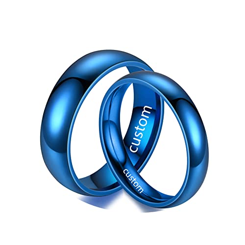 Bishilin Verlobungsinge Paar Ringe mit Gravur, 4MM 6MM Bandring Blau Ring Damen Gr.60 (19.1) + Herren Gr.62 (19.7), Eheringe Edelstahl Partnerringe für 2 von Bishilin